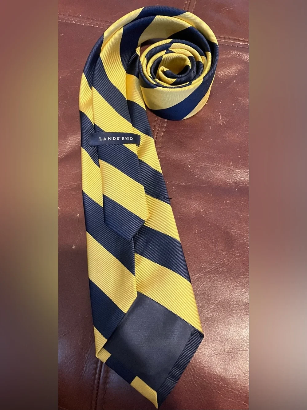 Lands' End Navy and Yellow Diagonal Repp Stripe Tie